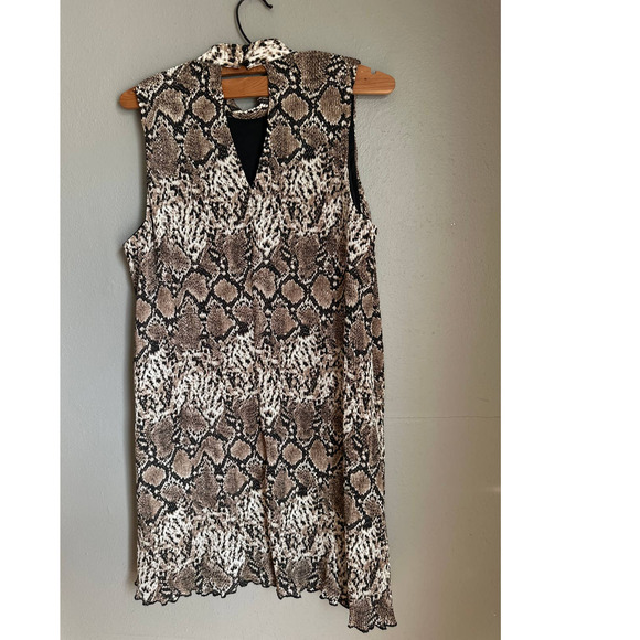 Sadie‎ & Sage Womens Shift Dress Snakeskin Print Sleeveless Mock Neck Brown L - Picture 2 of 4